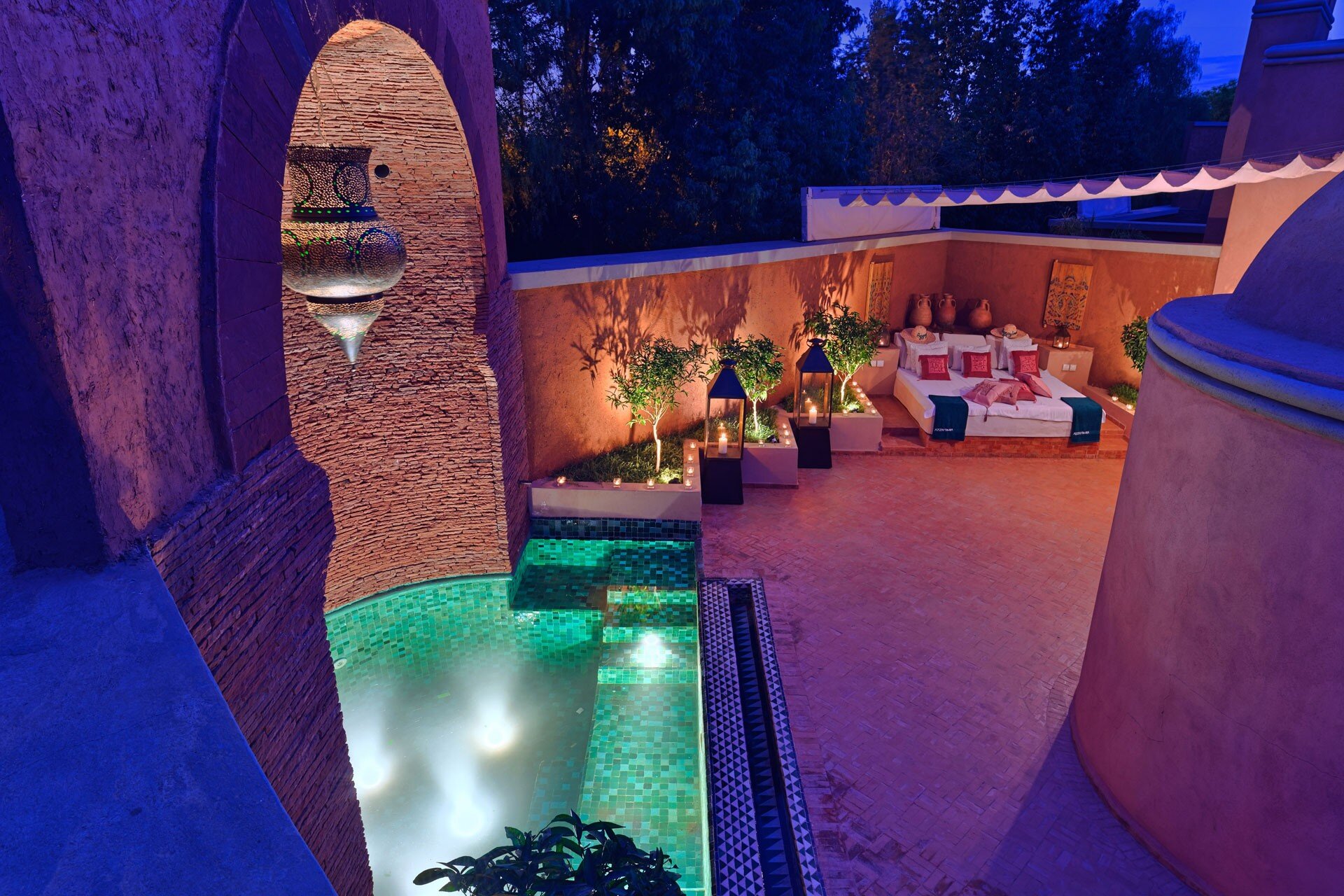 Private bedroom terrace with plunge pool and day bed