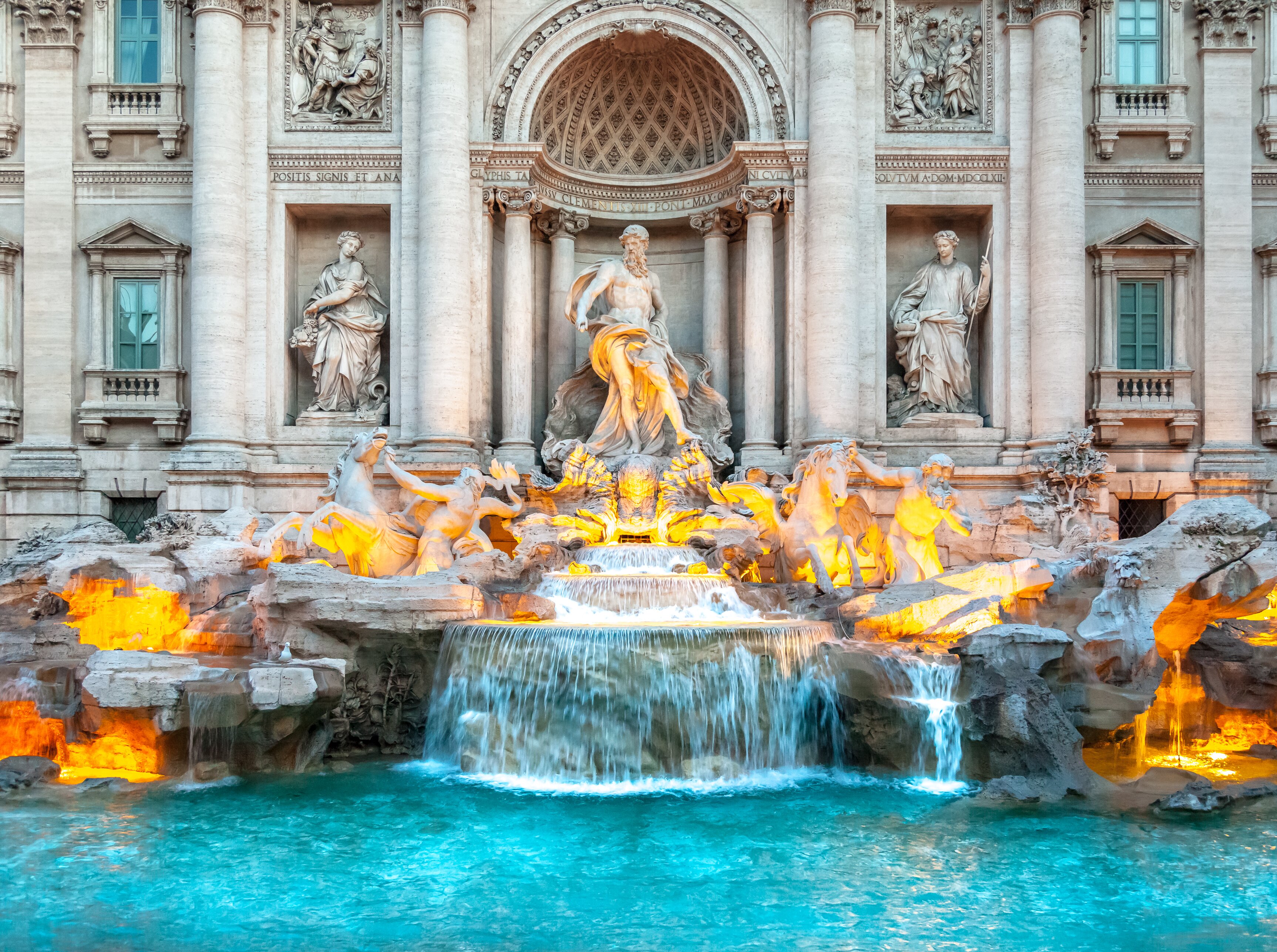 Trevi fountain at sunrise, Rome, Italy.