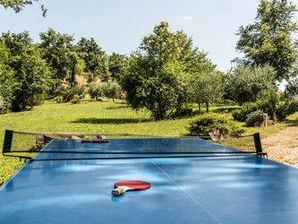 Table tennis set on lawned area suitable for games below Borgo