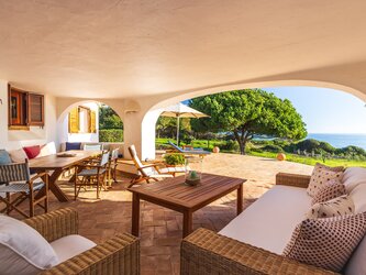 Outdoor shaded seating and dining area