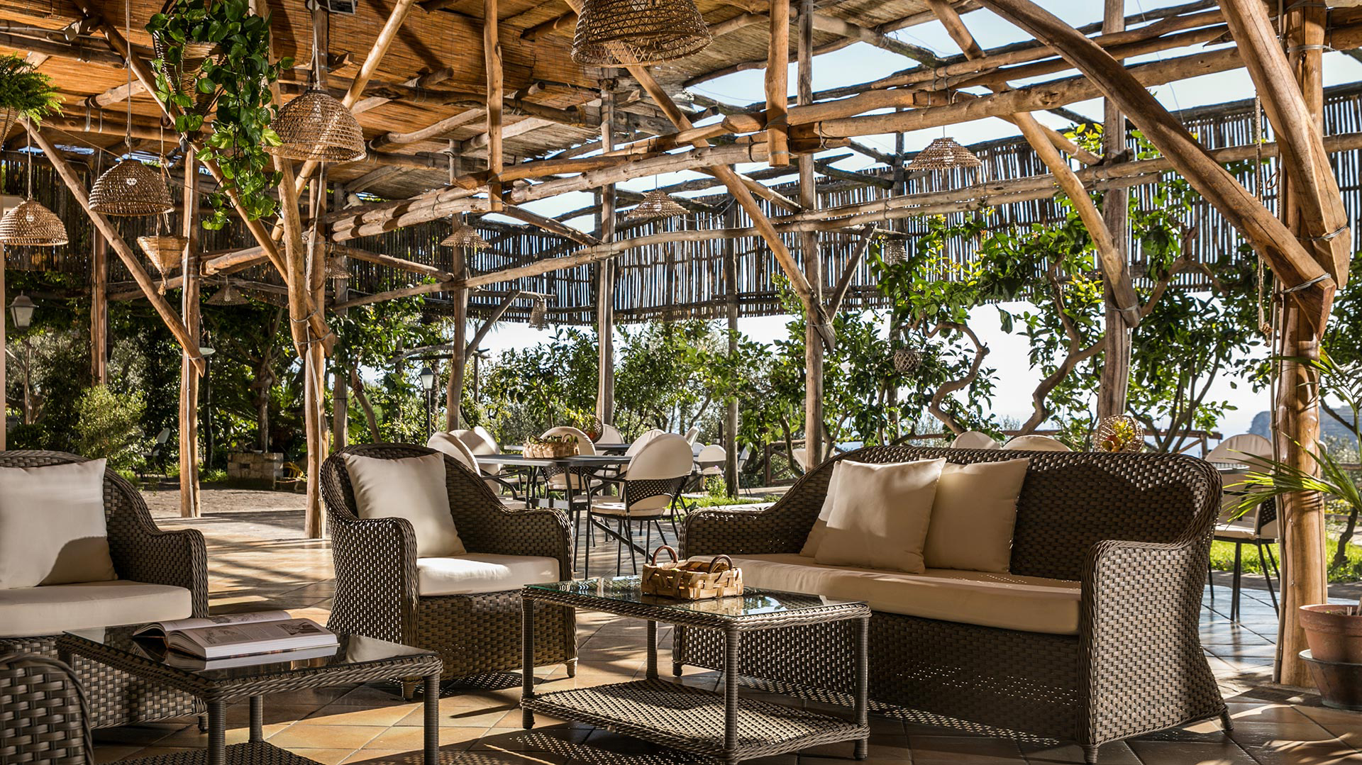 Outside terrace with dining and seating