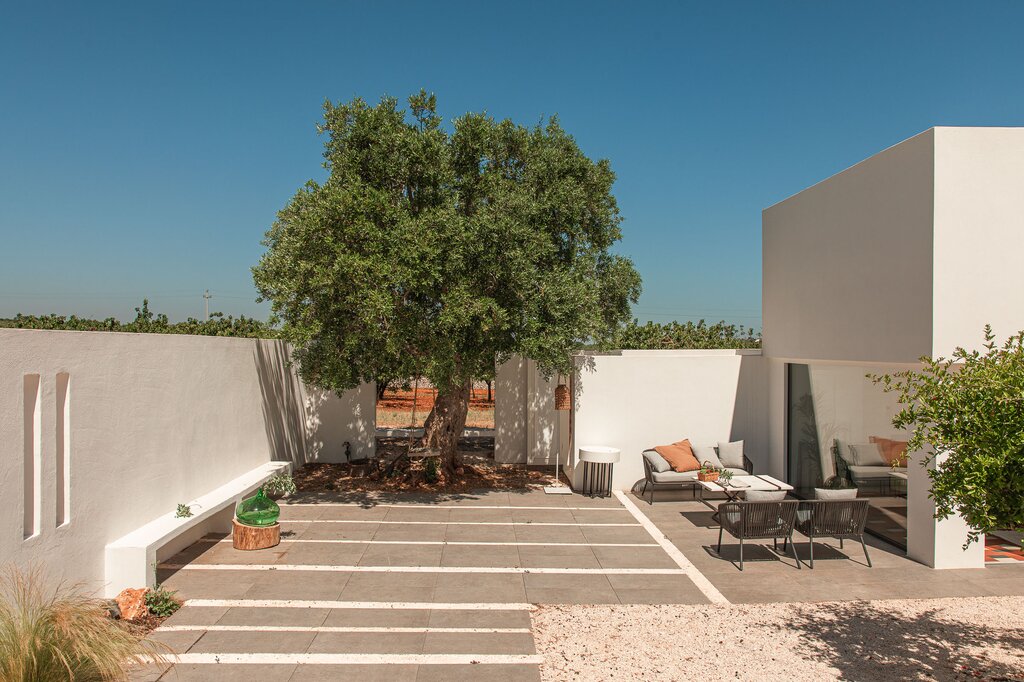 Seating terrace outside modern extension 