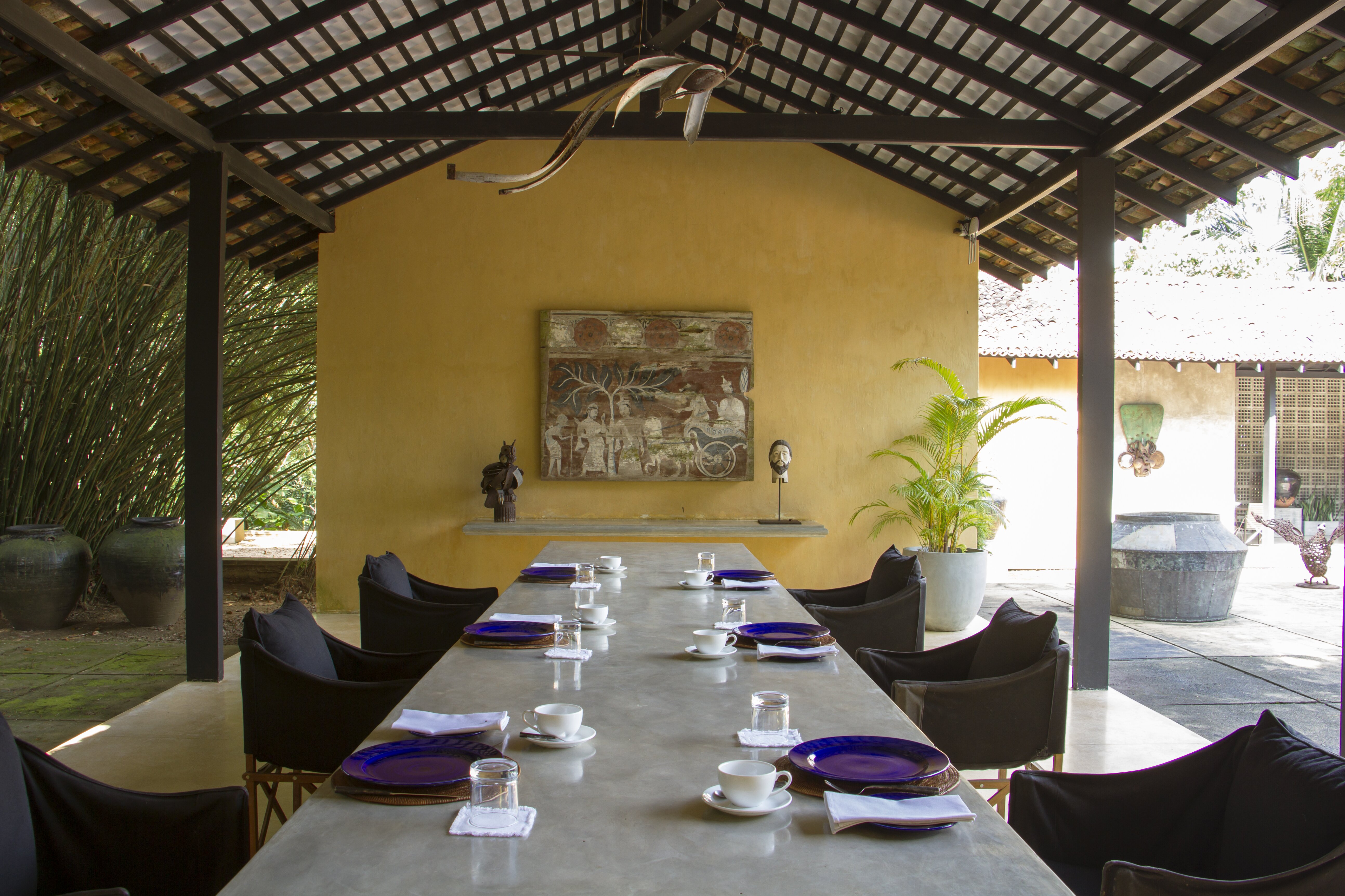 Dining Pavilion with peacock sculpture